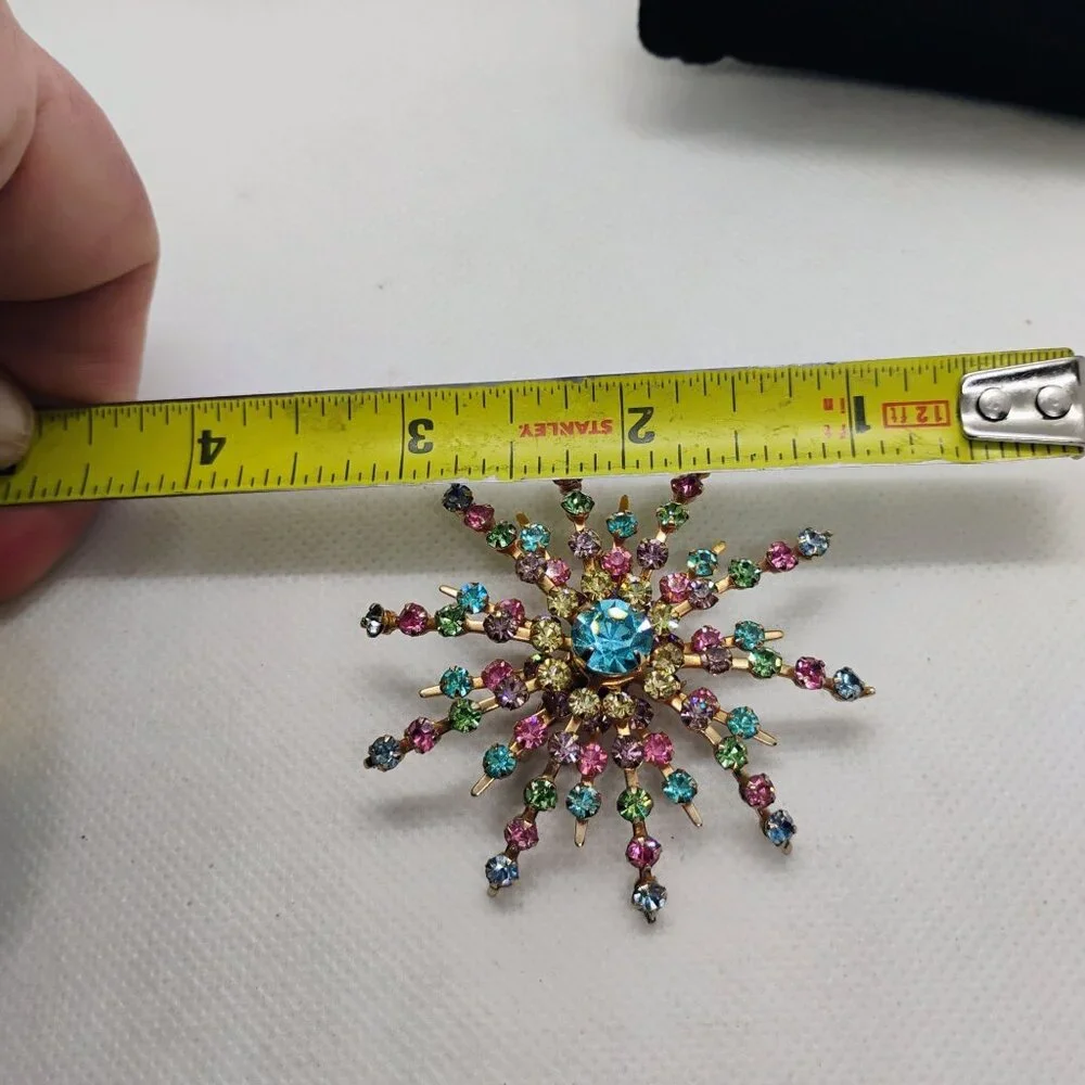 Vtg Atomic Starburst Firework Pastel Prong Set Rhinestone 3D BroochPin - Picture 4 of 5